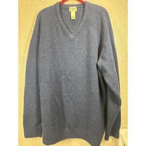 LL Bean Sweater Mens Blue 100% Lambs Wool V-Neck Tall Size XLT Tall‎